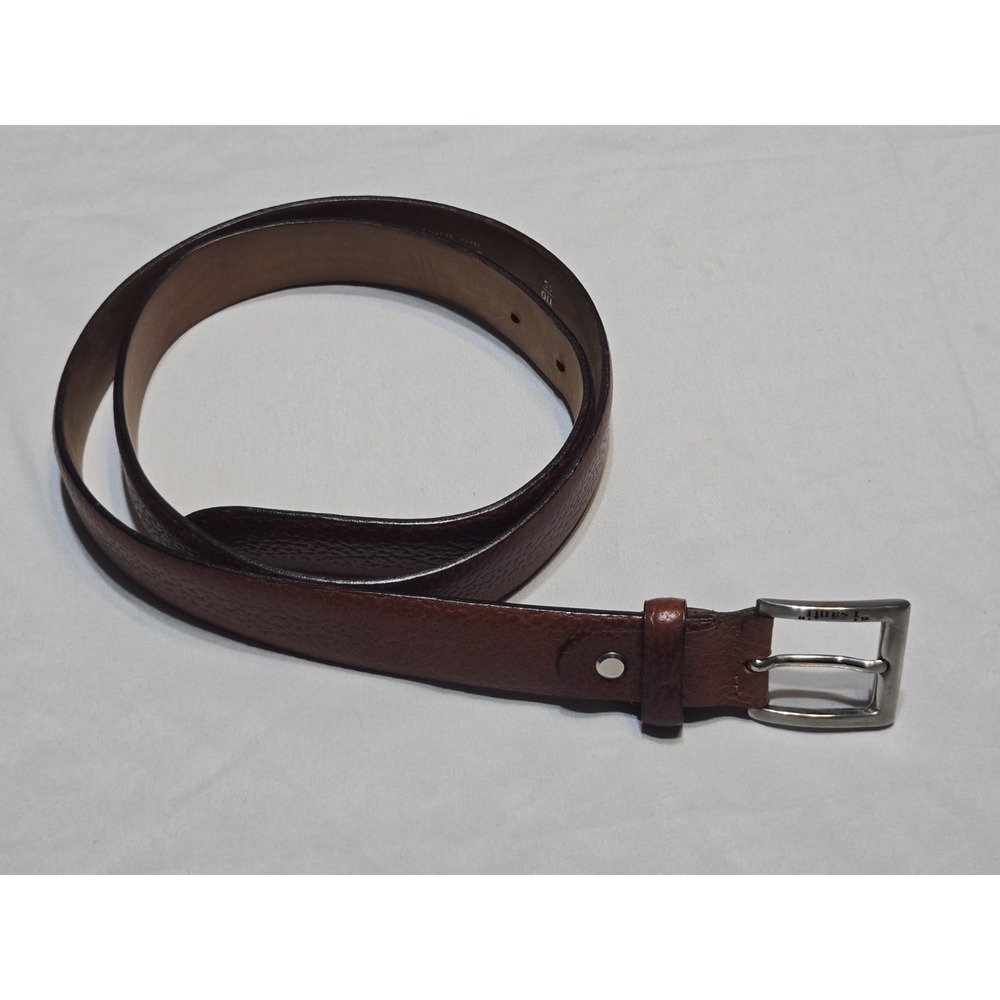 i santi Genuine Italian Leather Textured Brown Belt Fits 36-38" Silver Buckle